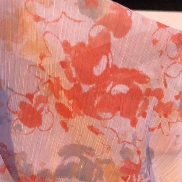 Hang Ten large orange & white semi sheer floral 3 button bell sleeve - Picture 13 of 13